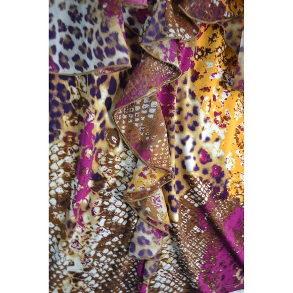 Simonton Says Women's Medium Pink Animal Print Ruffled Short Sleeve Blouse - Picture 11 of 12